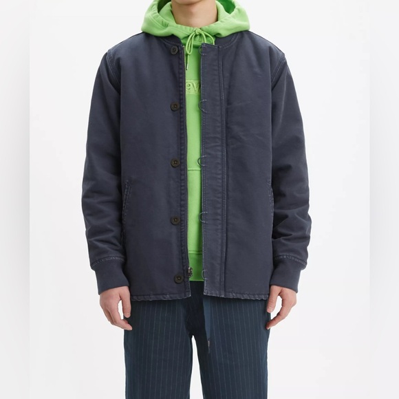Levi’s Deck Bomber Jacket Canvas & Sherpa Lined Navy Size L - Picture 1 of 13